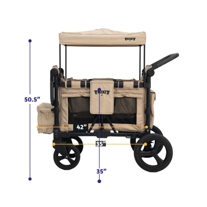 Keenz MOOV 2-Passenger All-Terrain Stroller Wagon with Reclining Seats, Cooler Bin, Push/Pull Handle, and Rubber Wheels – Foldable Wagon for Kids and Toddlers, Mocha