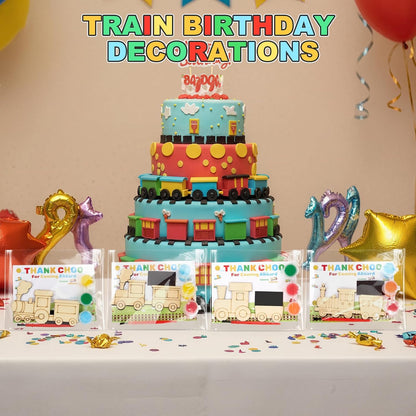 24 Set Train Party Favors, Train Birthday Party Supplies, Wood Trains Painting Crafts Kits, Magnets with Card