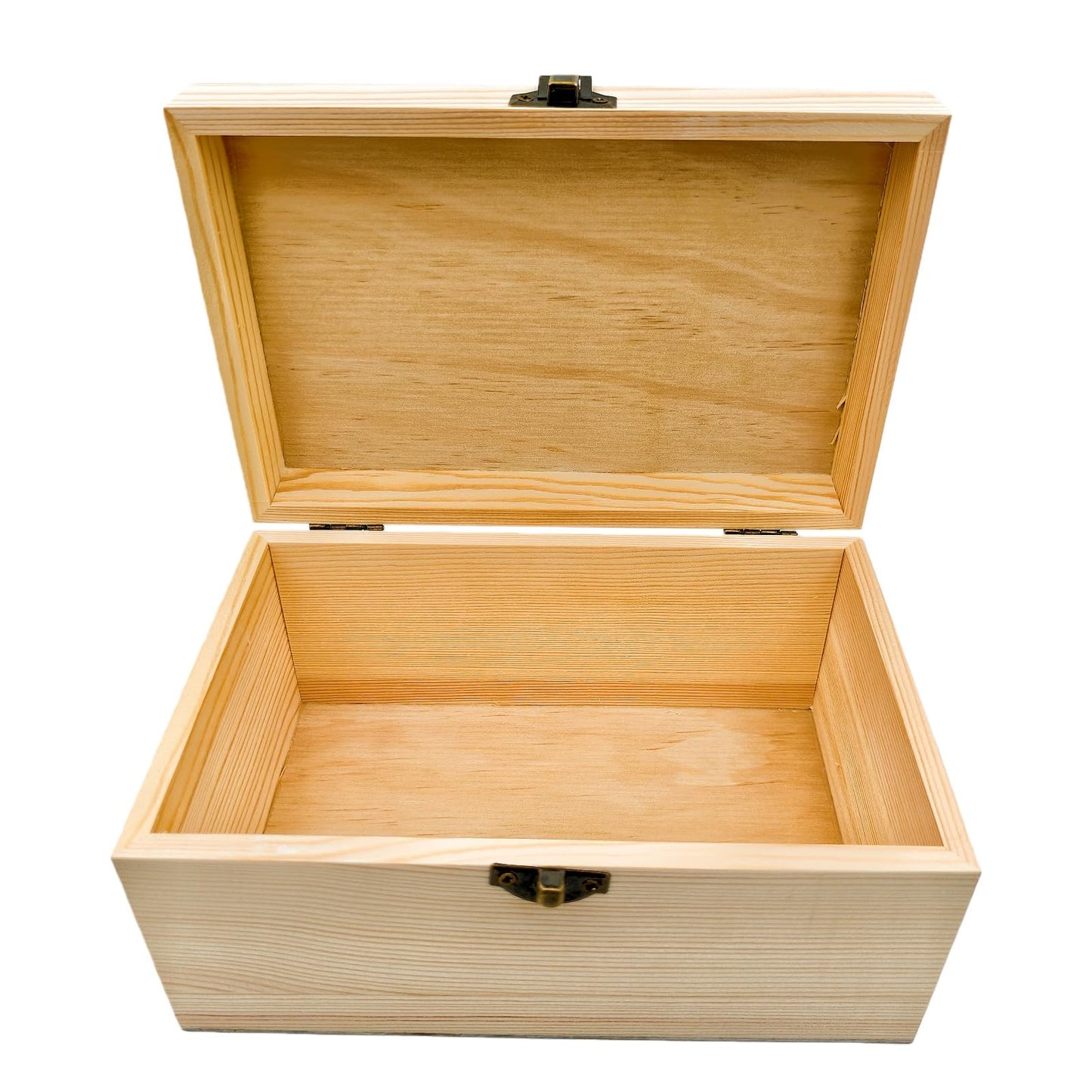 Anwoodola Unfinished Natural Pine Wood Storage Box with Hinged Lid, Wooden Craft Container for Jewelry, Gifts, Art Supplies, Hobby Organization (7.87 x 5.11 x 3.93in)