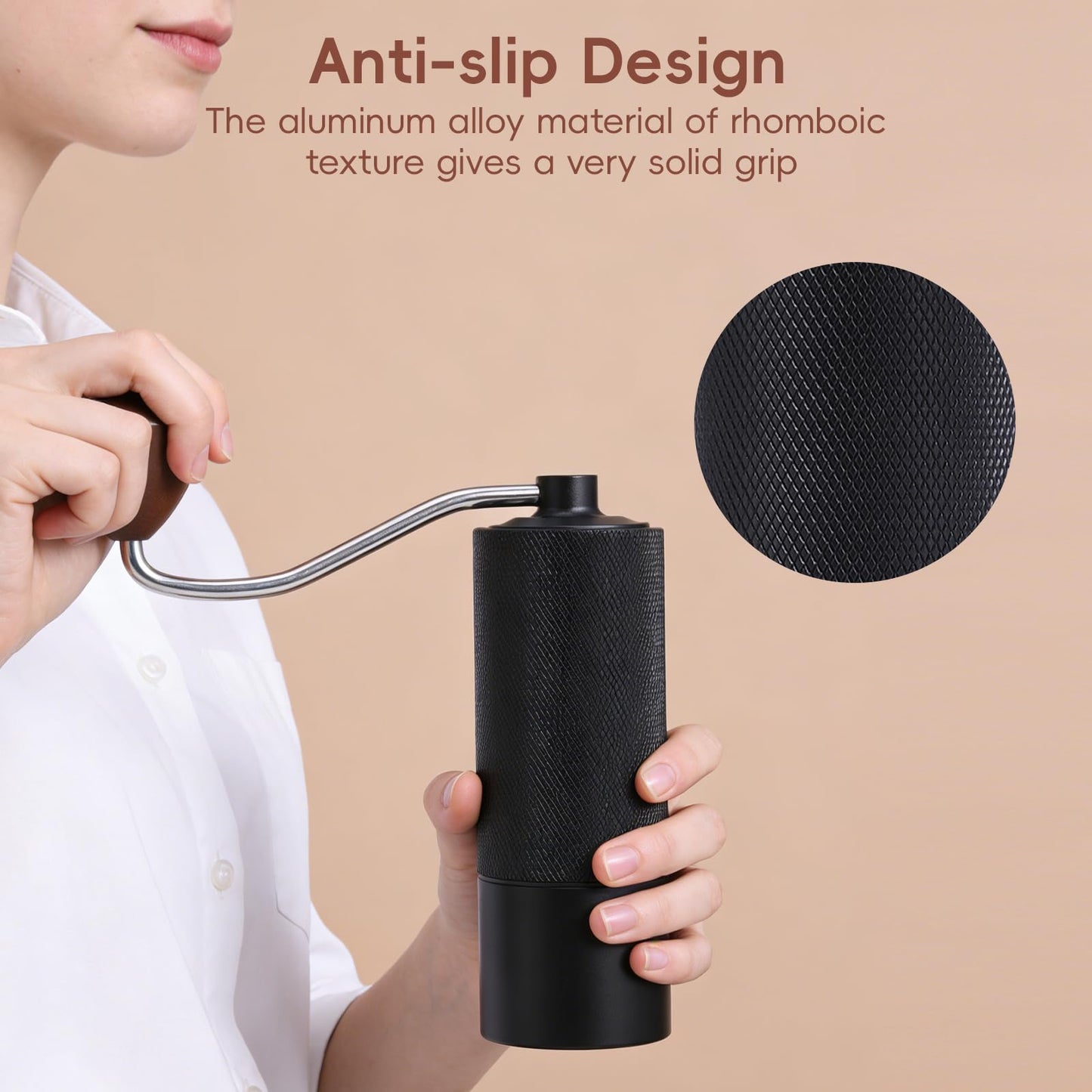Manual Coffee Grinder with Stainless Steel Conical Grinding Burr Hand Crank Coffee Bean Grinder Mill for Espresso Pour Over French Press Moka for Office Home Camping Traveling
