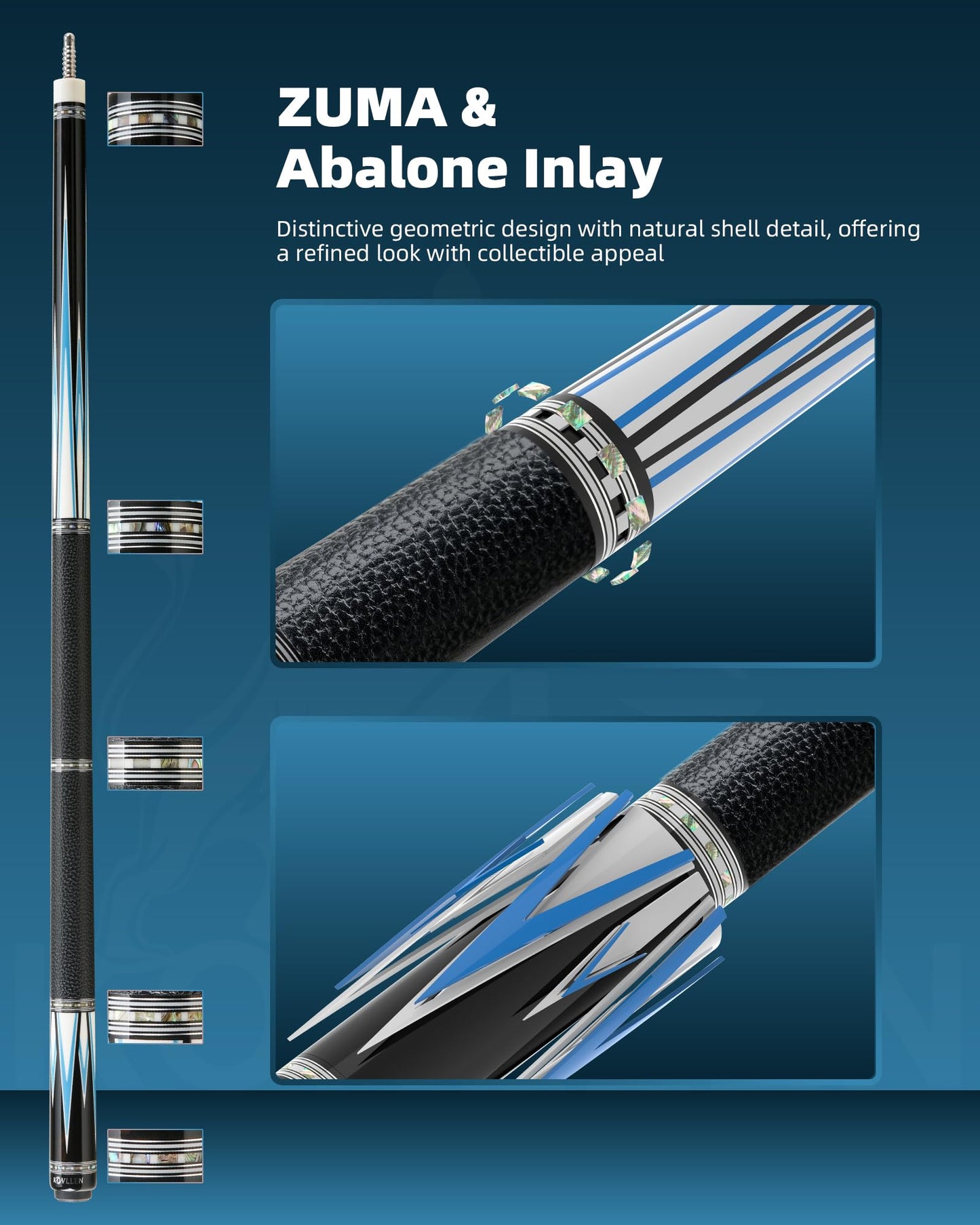 KONLLEN Handcrafted Inlay Carbon Fiber Pool Cue – Low Deflection Performance Billiard Cue