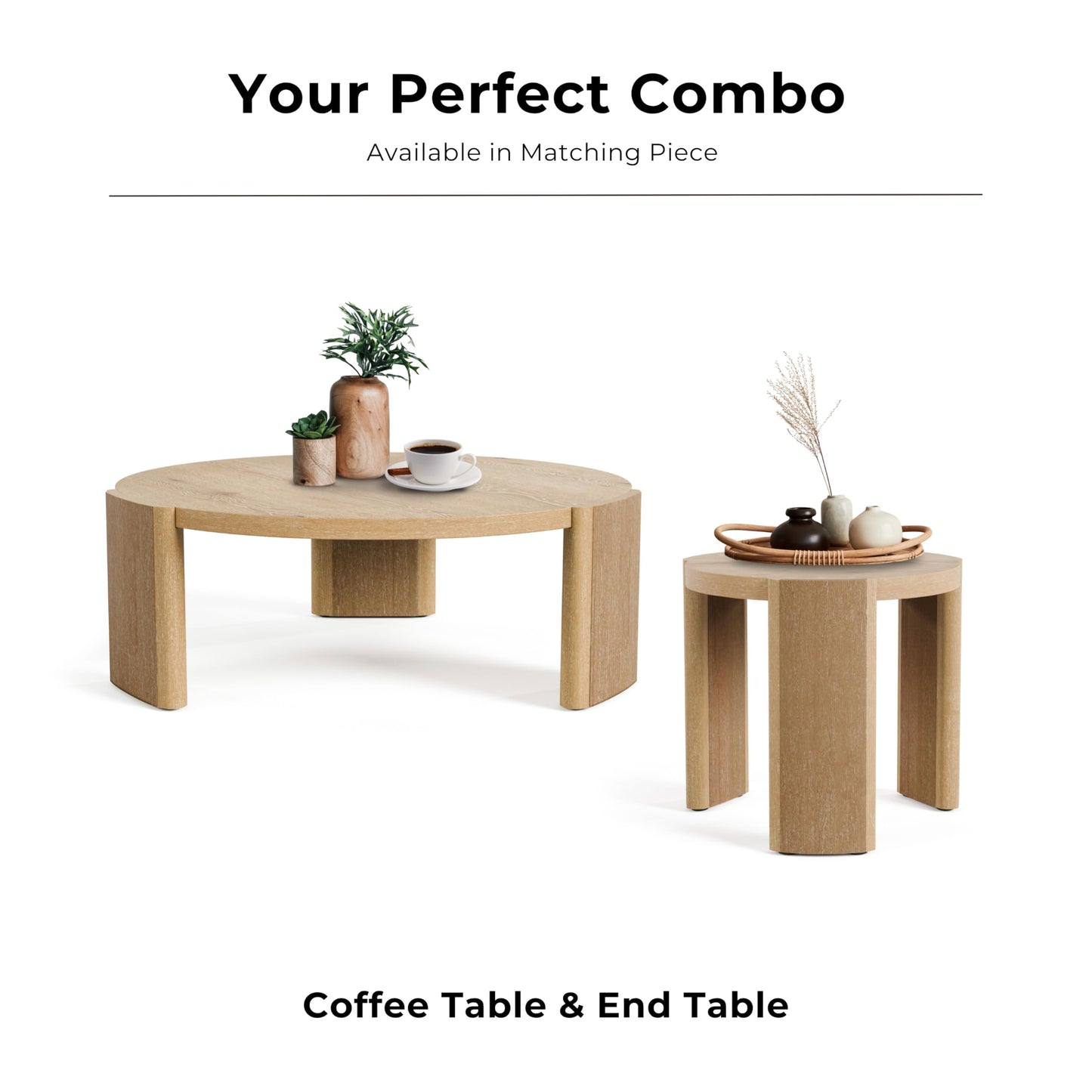 Furniture of America Carys 42” Round Coffee Table, Solid Rubberwood & Oak Veneer, Modern Wood Living Room Table with Plinth Base, Oak Finish