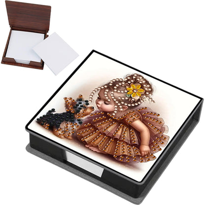 FRANDEK Girl and Dog Creative Diamond Art Desk Organizer, DIY PU Note Box with 160 Sheets, All-in-One Gift Set for Craft Lovers, Elegant Mosaic Kits for Home & Office