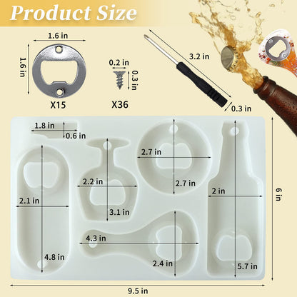 Bottle Opener Resin Molds, Lovppy Beer Opener Silicone Molds, Epoxy Resin Casting Molds, Beer Spanner Kit with Screwdriver and Patch, DIY Jewelry Craft Mold for Bottle Opener Keychain Wine Corkscrew