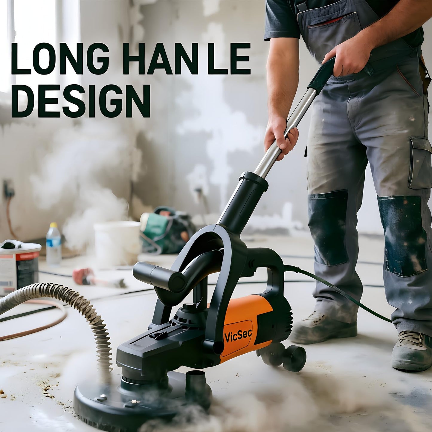 VICSEC Electric Concrete Surface Grinder，Electric Diamond Polisher Machine with Telescopic rod for sanding Cement, Floor, Wall, Granite and Ceiling