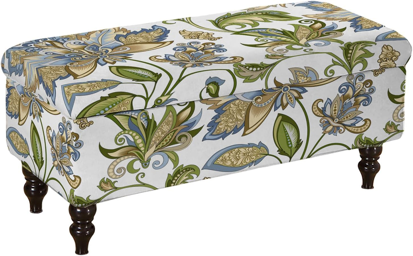 13) KRFOONN Rectangle Ottoman Covers Stretch Folding Storage Ottoman Bench Cover Printed Storage Footstool Covers