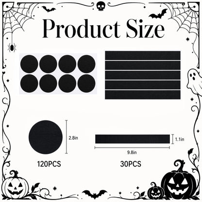 Iceyyyy 150 Pcs Halloween Felt Costume Stickers, Large Adhesive Circles and Strips for Clothes, Black Self Adhesive Felt Costume Accessiores for Crafts DIY Group Halloween Outfit
