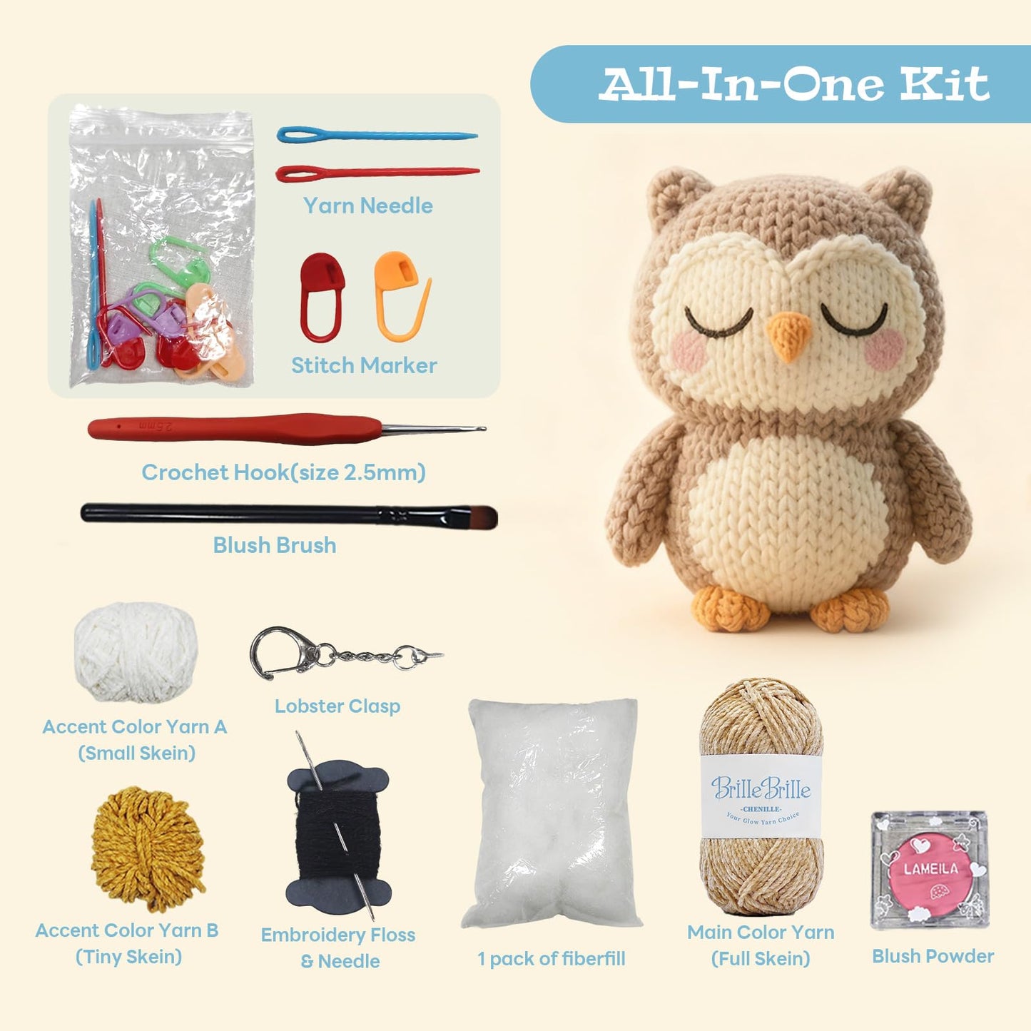 BrilleBrille Crochet Owls Kits Glow in The Dark Owl Knitting Kit Crochet Kit for Beginners Great Birthday Gifts for for Adults and Teens with Step by Step Video Amigurumi Crochet Kit DIY Craft