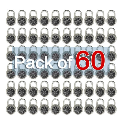 LanuBe Lock Standard Dial Combination Lock, 2 inch. Wide, with Different Combinations, Black Turnplate, Pack of 60; Lock for School, Employee, Gym Sports Locker, Case, Toolbox, and so on
