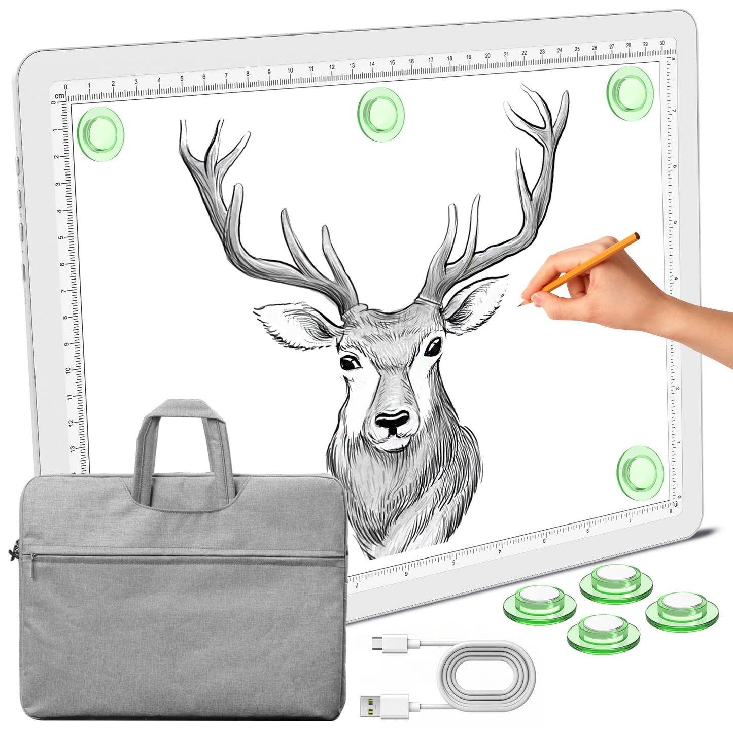 Phylosal Magnetic A4 Light Pad with Bag, Super Bright Light Box with Side Button, Diamond Art Light Board, Lightbox for Tracing and Drawing, USB Power Light Table for Sketching, Weeding Vinyl (White)