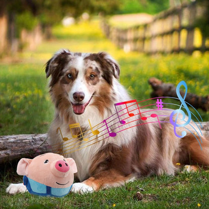 OTXKXBLP Active Moving Pet Plush Toy, Interactive Dog Toys Pet Bouncing Balls, USB Rechargeable Interactive Washable Cartoon Pig Plush Sound Electronic Dog Toy, Small Cute Squeaky Pig Dog Toy (Blue)