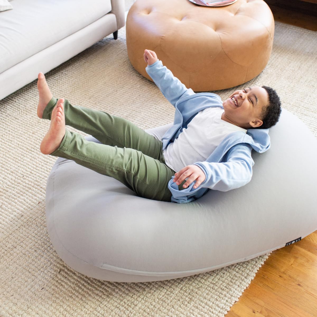 The Moon Pod Bean Bag Chair - Large, Modern Beanbag for Adults, Kids and Teens. Washable Stretch Cover Filled with Thousands of High Density Micro-Beads (Light Blue).