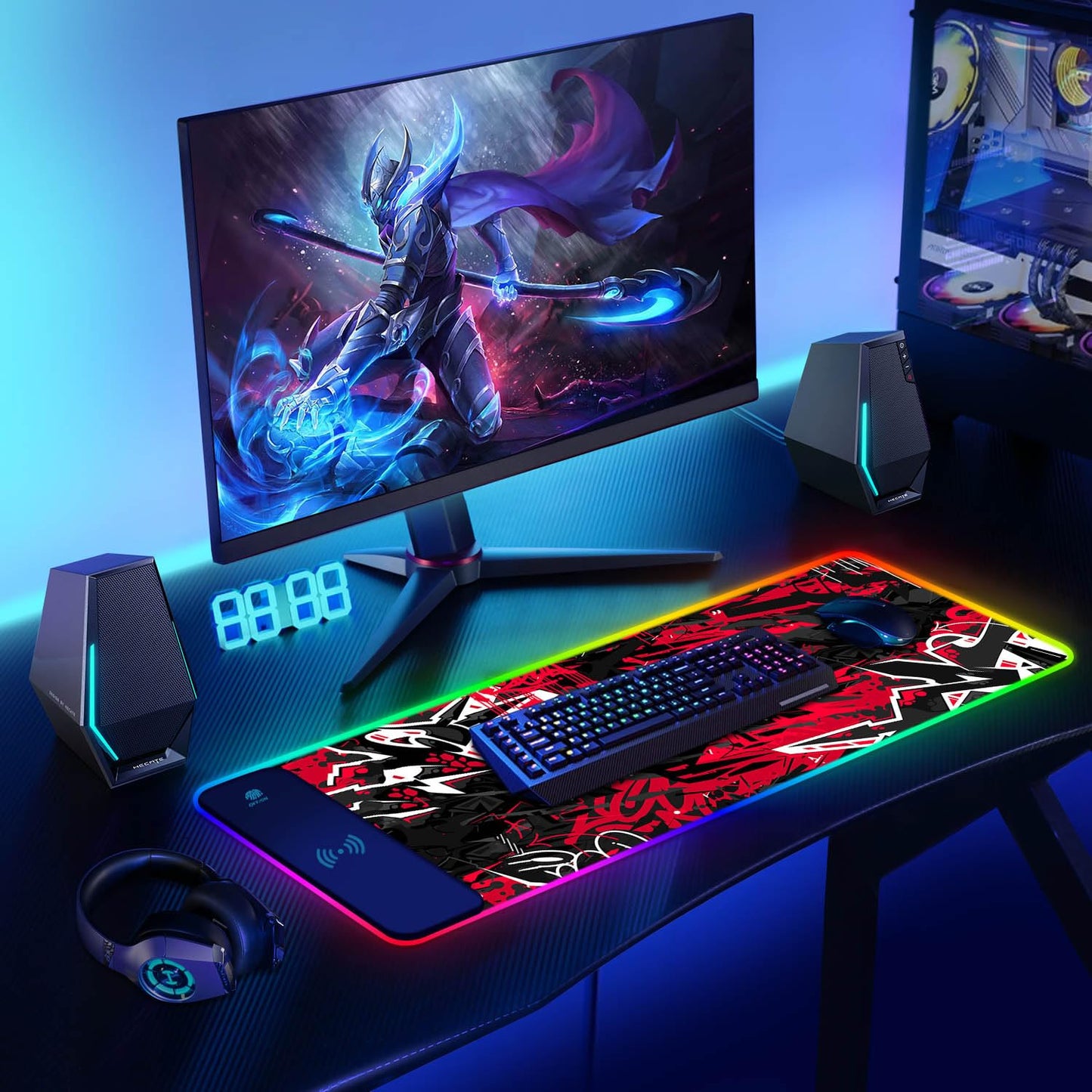 ToLuLu RGB Gaming Wireless Charging Mouse Pad, 5/7.5/10/15W 10 Light Modes LED Mouse Pad Computer Keyboard Mat Mousepad, 800x300x4MM Extended Large Desk Mat for Gaming, MacBook, Laptop, PC, Galaxy