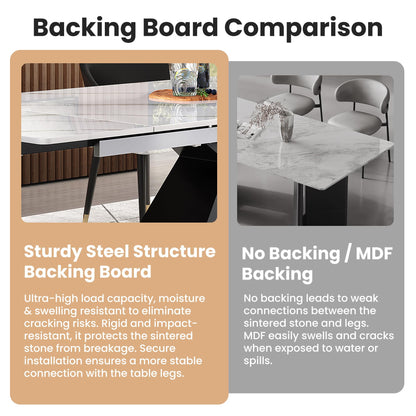 Trroec Marble Expandable Table for 8-12 People, 78.74-110.24 Inch Adjustable Length, Heat Resistant Scratch-Resistant Sintered Stone Table Top for Kitchen Dining Room Family Party