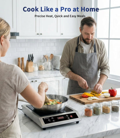 Stainless Steel Induction Cooktop, Professional-Grade Induction Cooker with Precise Temperature Control,Portable Countertop Burner with UL Certified, 10 Hours Timer Powerful 1800W Hot Plate