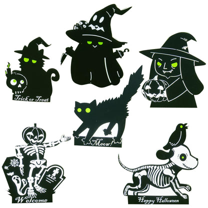 Liferyx Halloween Decoration Outdoor, 6 Packs Cute Yard Sign Black Cat, Skeleton, Witches, Dog & Ghost Silhouette, Waterproof Lawn Decoration Yard Decor Stakes with Glow in Dark Eyes