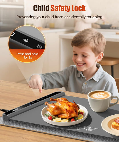 26X15 Inch, 6 6 Settings, Food Warming Mat with Heat-Resistant Pad, Temperature & Timer Child Lock Safety,Food Warmer