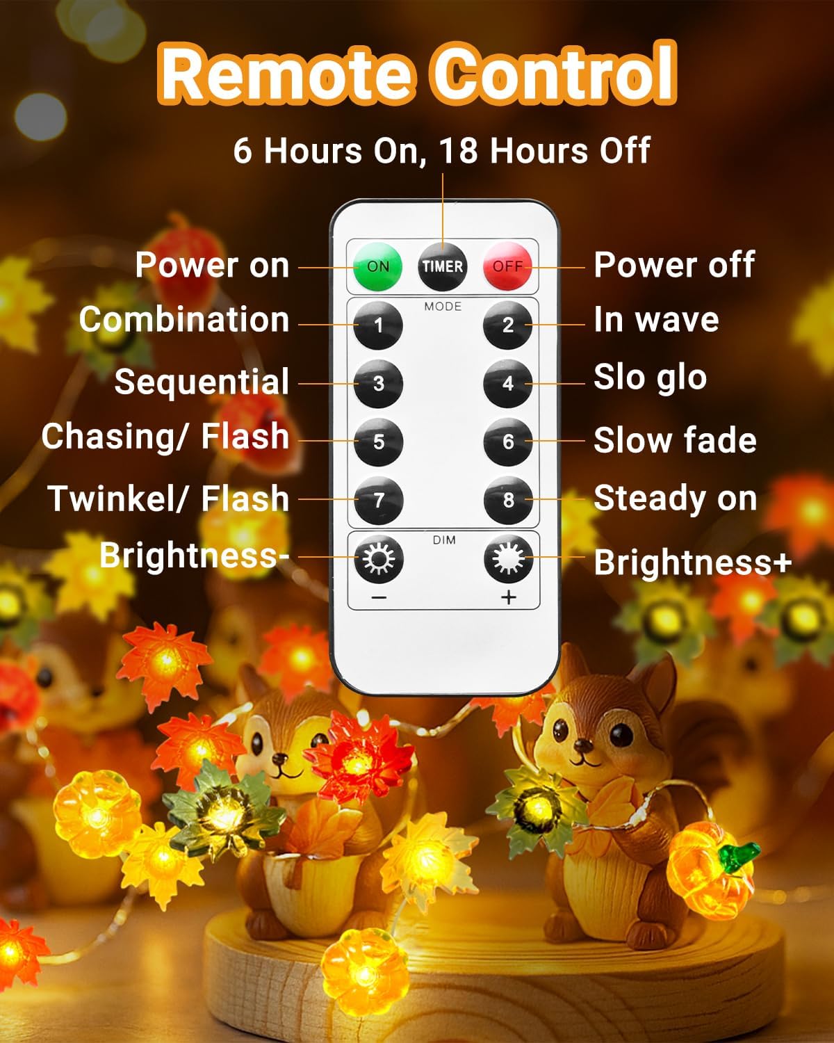 16.4FT 50 3D btfarm Fall Decor LED Pumpkin Maple Leaf Acorn Fairy String Lights Battery Operated with Remote Timer