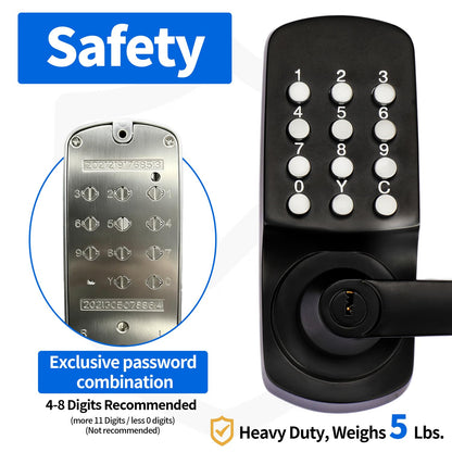 MUTEX Mechanical Keyless Lock w/Both Key & Keyless, Big Panel for Comfortable Key Press, Suitable for Home and Office, Super Durable - 100% Mechanical, All Metal, No Battery Needed