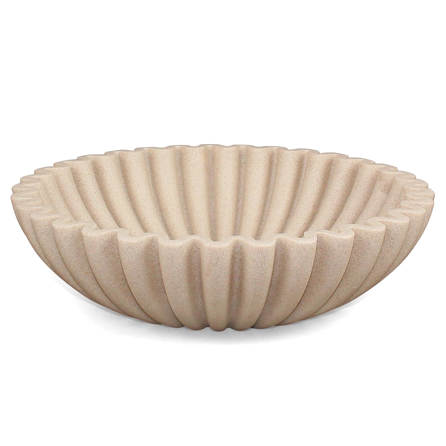 LIN CHUAN Ruffle Decorative Bowl, Large Fruit Bowl for Kitchen Counter, Stylish Key Bowl for Entry Table, Handcrafted Home Decor Display bowl, Artificial Stone Beige