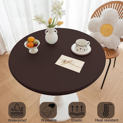 28 Inch (Coffee,28" Round Fitted PU Tablecloth with High Elastic Edge Dia Waterproof Oil Proof Table Cloth Anti-Scald