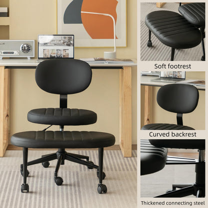 Ergonomic Cross Legged Office Chair with Back Support, Multi-Position Swivel Desk Chair for Adults, Meditation and ADHD Fidget Work Chair with Rolling Base, Black