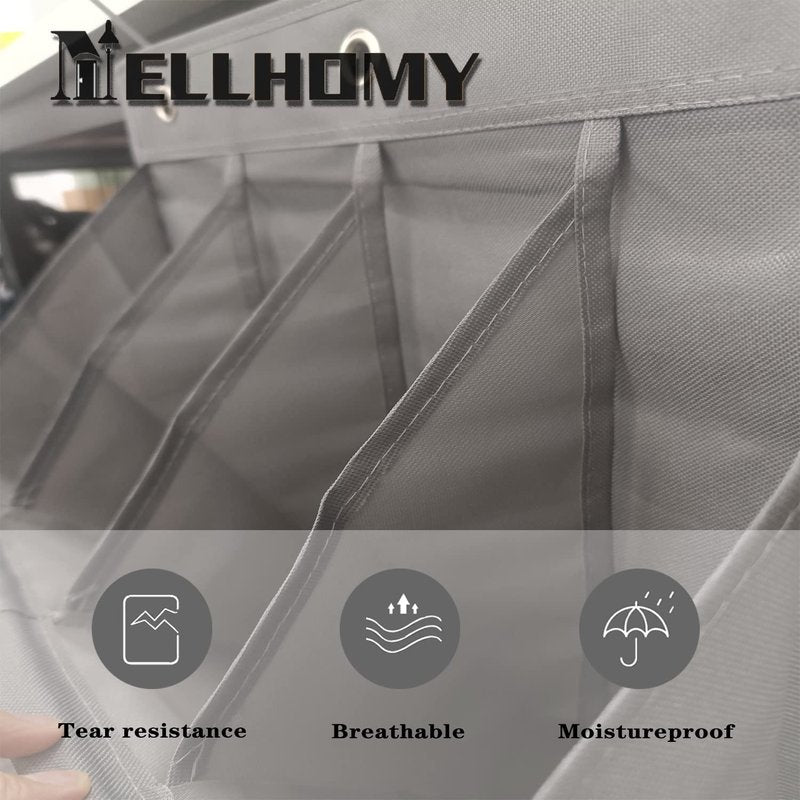 NELLHOMY Over the Door Shoe Organizer, Grey 12 Pockets Hanging Shoe Storage Rack with Large Deep Pockets, Oxford 600D Fabric Shoe Storage Rack with 6 hook for Shoes, Home Accessories etc