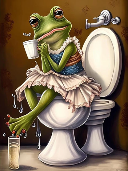 TUTUMAY21 Bathroom Frog Diamond Painting Kits, Full Round Diamond Art Kits for Adults 5D Frog Diamond Art, Personalized Gifts for Family and Friends Room Wall Decor 12x16inch