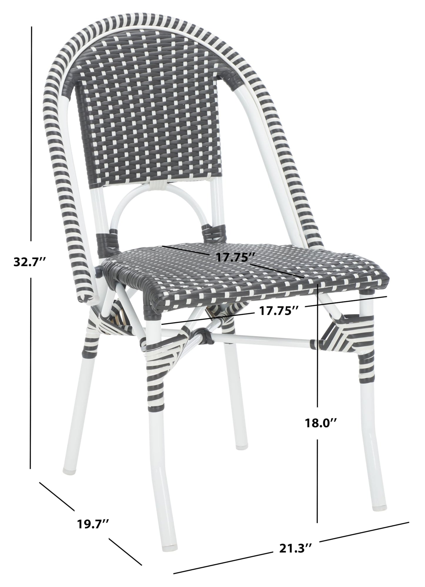 SAFAVIEH Outdoor - Torino Bistro Chair Set of 2 - Grey & White - Faux Wicker & Aluminum Frame - Bistro Side Chair Design - Ideal for Patio, Deck, Sunroom, Dining Area, 18" Seat Height (PAT7550E-SET2)