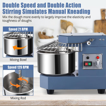 Garvee Commercial Dough Mixer 10.5 QT, 650W Dual Rotating Dough Kneading Machine with Food-Grade Stainless Steel Bowl, Security Shield & Timer, Electric Spiral Mixer for Restaurant Bakery Pizzeria