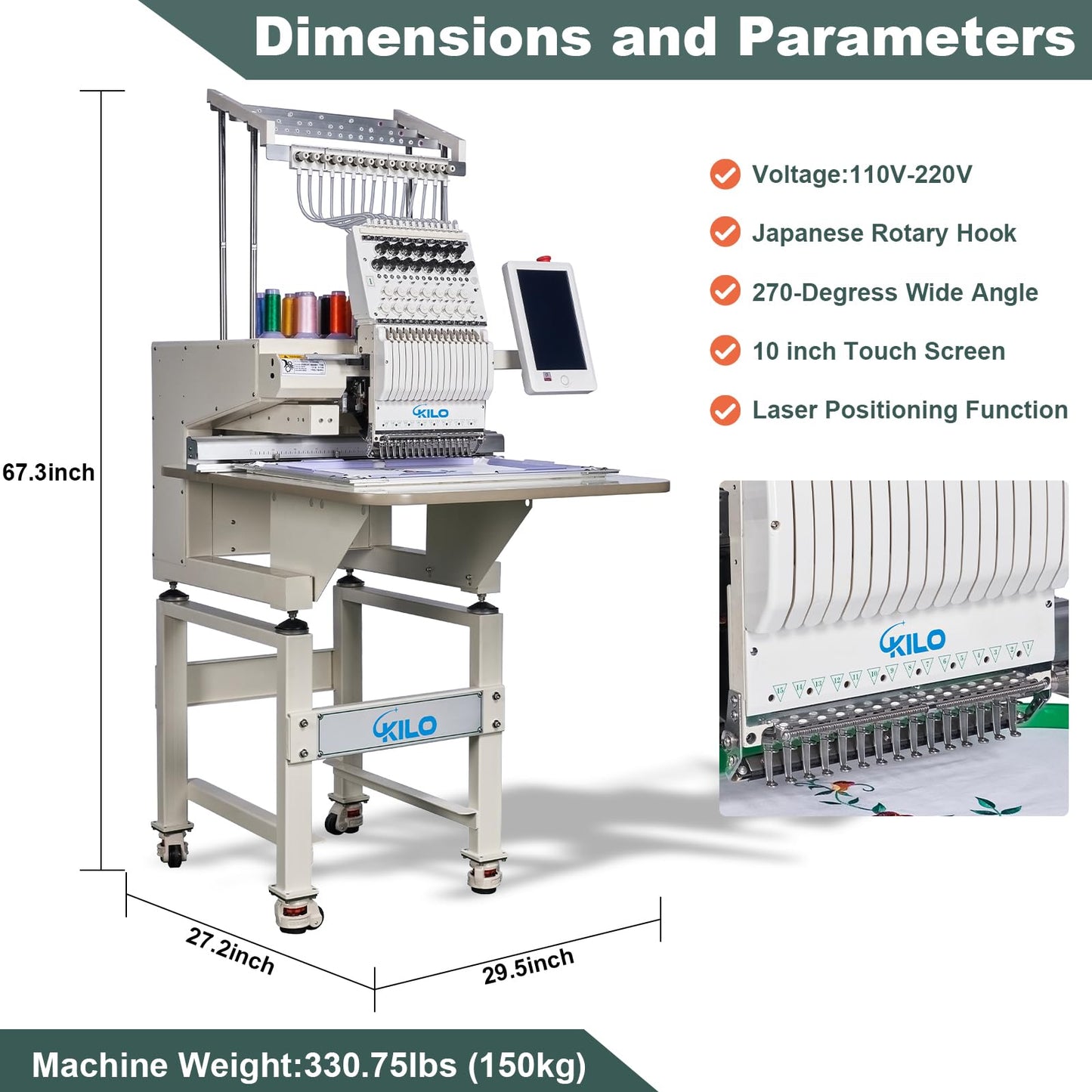 2024 Ultra Commercial Embroidery Machine with 15 Needles 13" x 20" LCD Embroiderer Pattern for Cap Hat T-Shirt Laser Positioning 1501