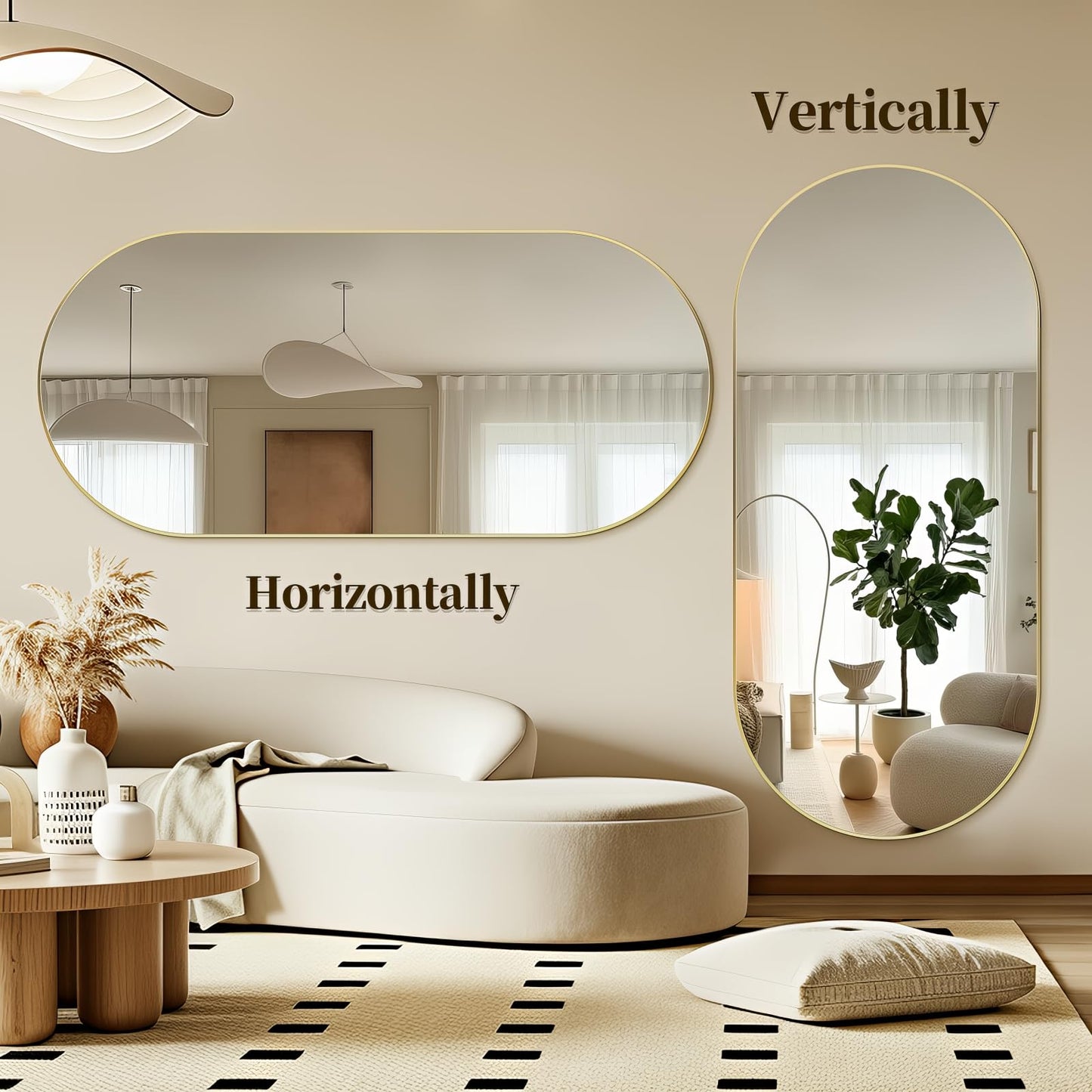 TheiaMo Oval Full Length Mirror, 71"×32" Wall-Mounted Mirror with Gold Frame in Shiny Gold, Ultra-Clear Explosion-Proof Dressing Mirror, Simple & Classic Deco for Cloakroom/Bedroom/Living Room