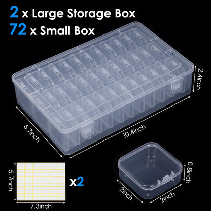 OUTUXED Bead Organizer Box, 72Pcs Small Clear Plastic Bead Storage, Mini Craft Storage Containers Boxes with Hinged Lid and Labels for Bracelets, Making DIY Jewelry Craft Nail, Screws, Seeds