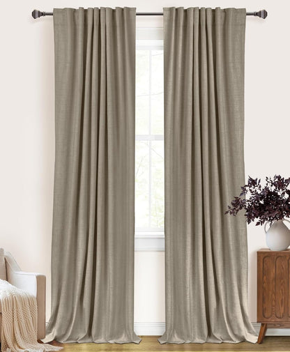 Skiennix 100% Blackout Linen Curtains - Thermal Insulated Drapes, 50" W x 63" L, 2 Panels Set