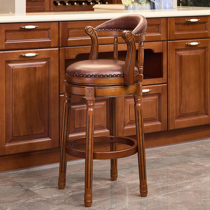 AULIFE Cow top Leather Wooden Bar Stools, 29.5" Height Bar Chair with Back, 180 Degrees Swivel Bar Stools Chair for Home Kitchen Counter,Restaurant,1pc (Brown-1pc, Bar Seat Height 29.5in)