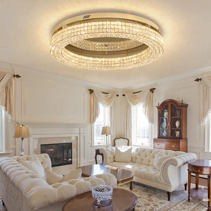 ykolupty 40'' Crystal Chandelier for Living Room Large Chandeliers for Living Room Crystal Flat Mounted Ceiling Lights Dining Room Bedroom Dimmable 2700-6000K (Gold Chandelier)