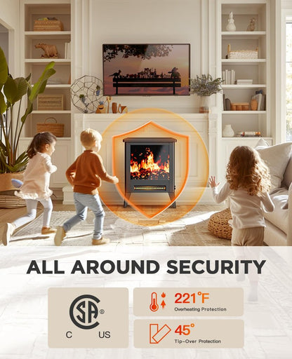 Silonn Electric Fireplace Heater, Quick Heating Portable Low Noise Fireplace with Temp Control, CSA Certified,18” Electric Fire Place with Overheat Protection Function for Living Room, Bedroom, Black