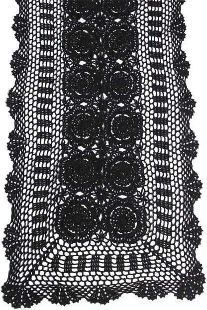 KEPSWET Cotton Handmade Crochet Lace Table Runner - Black Rectangle Coffee Table Dresser Decor (14x48 inch)