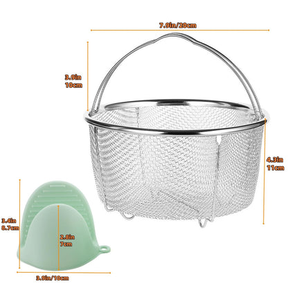 Stainless Steel Steamer Basket for Instant Pot Accessories 6&8quart, Heavy-Duty Pressure Cooker with Silicone Handle Vegetable Steamer Insert, Egg Basket, Pasta Strainer,Silver