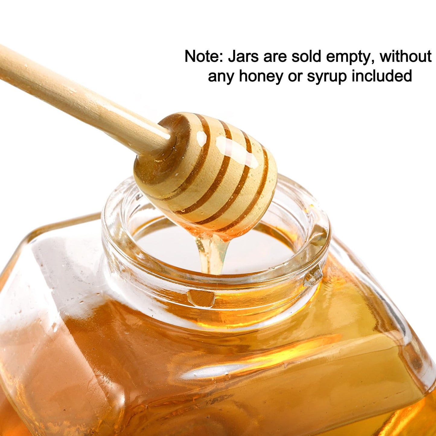 DEAYOU 4 Pack 7 Oz Honey Pot Jars, Glass Honey Pot with Wooden Dipper and Cork Lid, Hexagon Shape Honey Container Dispenser Storage, Clear Heat-Resistant Honeypot for Home, Kitchen