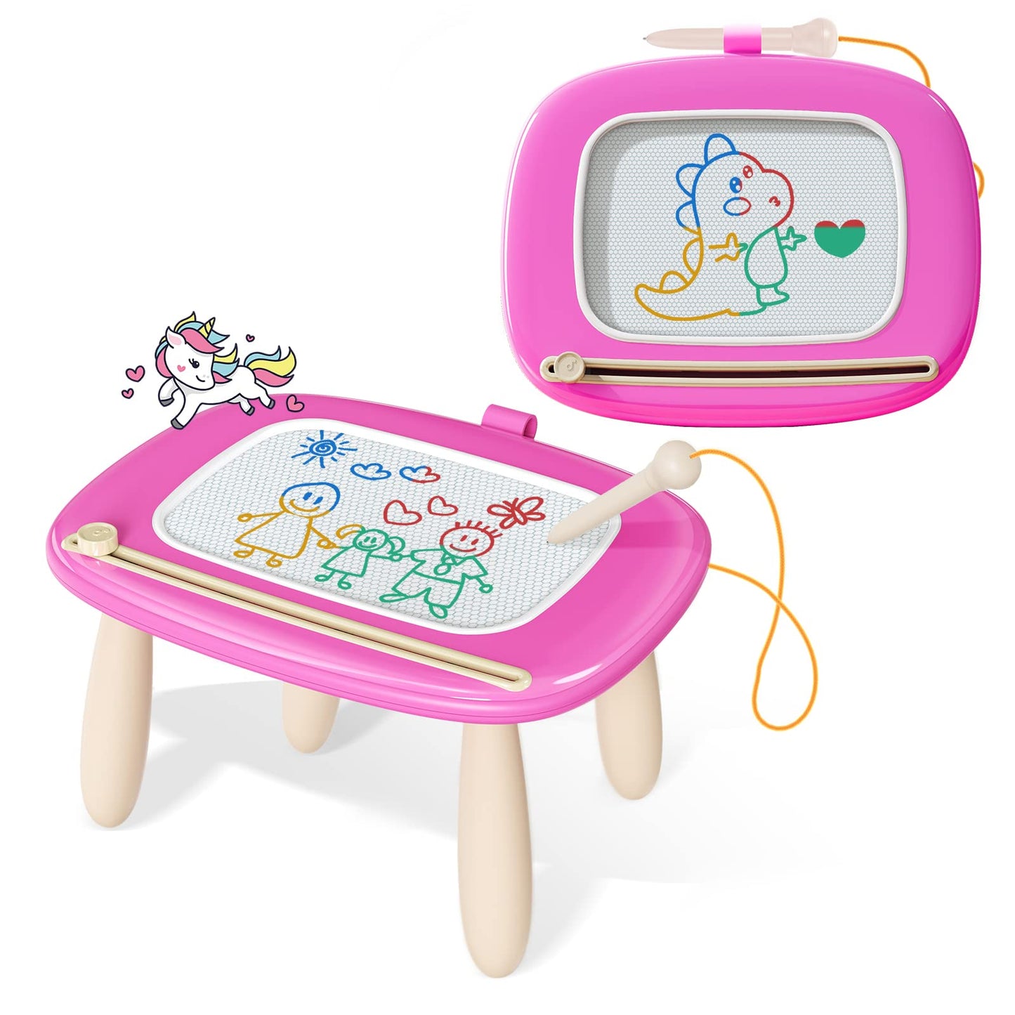 Kikidex Toddler Toys for 1-3 Years, Sturdy Magnetic Doodle Board, Reusable, No Mess, Educational Learning Toys for Kids' Birthday (Rose)