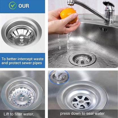 QruiLanTu 2pcs Kitchen Sink Drain Basket, 3 1/4 '' 304 Stainless Steel Drainage Filtration Basket with Handle for Kitchen Sink Strainer Replacement