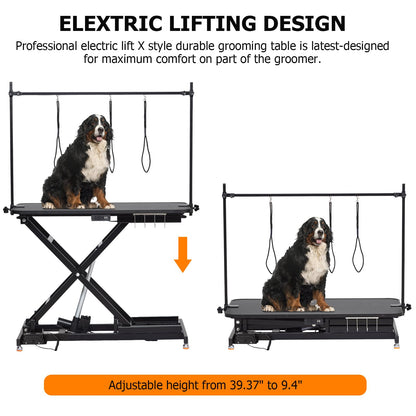 GarveeLife 47” Electric Lift Dog Grooming Table (White), Heavy Duty Electric Grooming Arm Table for Pets & Large Dogs Adjustable Height: 9.4"-39.4" Non-slip Desktop with Gantry Crane Set