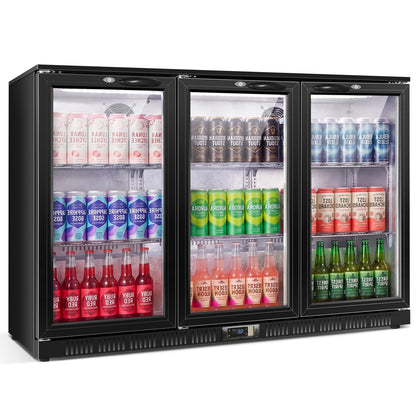 53.15" W Commercial Under Counter Beverage Refrigerator, 3 Glass Door Back Bar Cooler, Built-in/Freestanding 12Cuft Drink Fridge with LED Light, Auto Defrost, Low-E Glass & Safety Lock, Rebound door