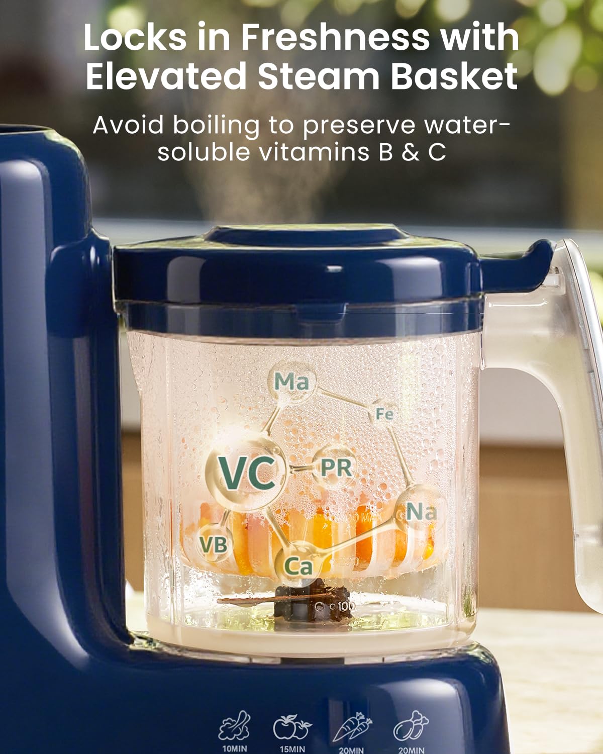 Grownsy Baby Food Maker with Steam Basket, One Step Baby Food Processor Steamer Puree Blender Grinder Mills Machine, Auto Cooking Grinding and Sterili-zing for Healthy Homemade Baby Food, Dark Blue