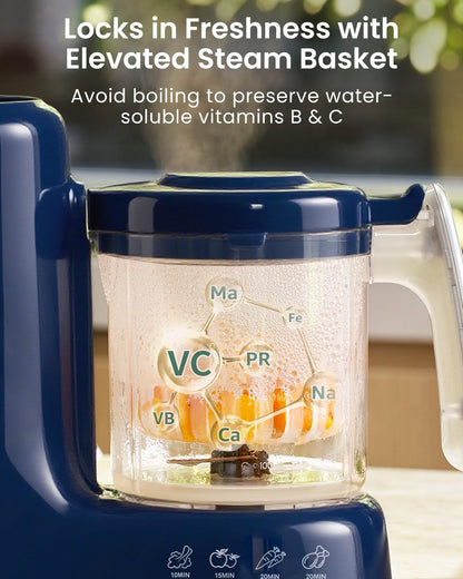 Grownsy Baby Food Maker with Steam Basket, One Step Baby Food Processor Steamer Puree Blender Grinder Mills Machine, Auto Cooking Grinding and Sterili-zing for Healthy Homemade Baby Food, Dark Blue