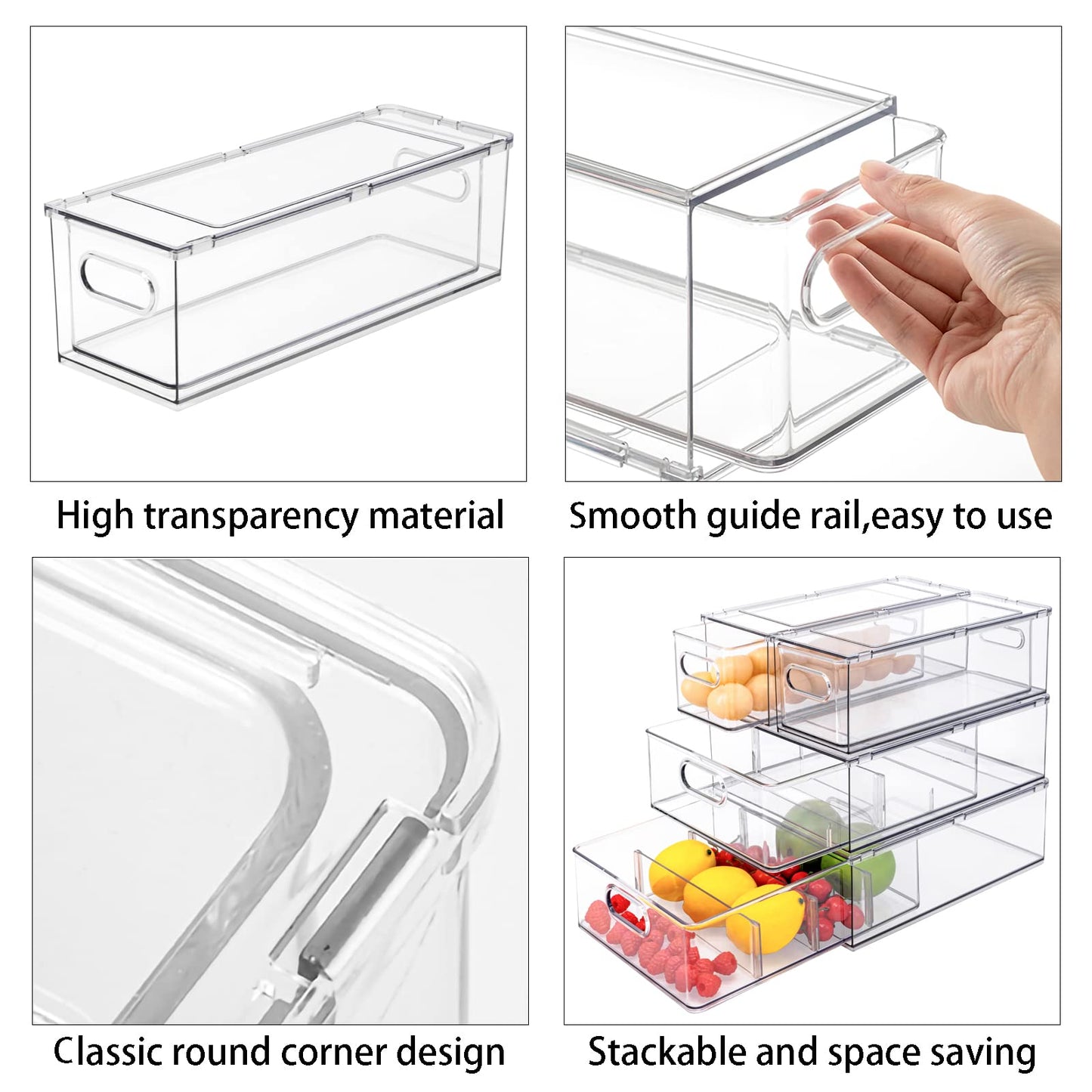 MineSign 2Pack Stackable Fridge Drawers Pull-Out Bins Divided Produce Saver Containers for Refrigerator Storage Organizers for Veggie Fruit Berry Pantry Cabinet Makeup Clothes