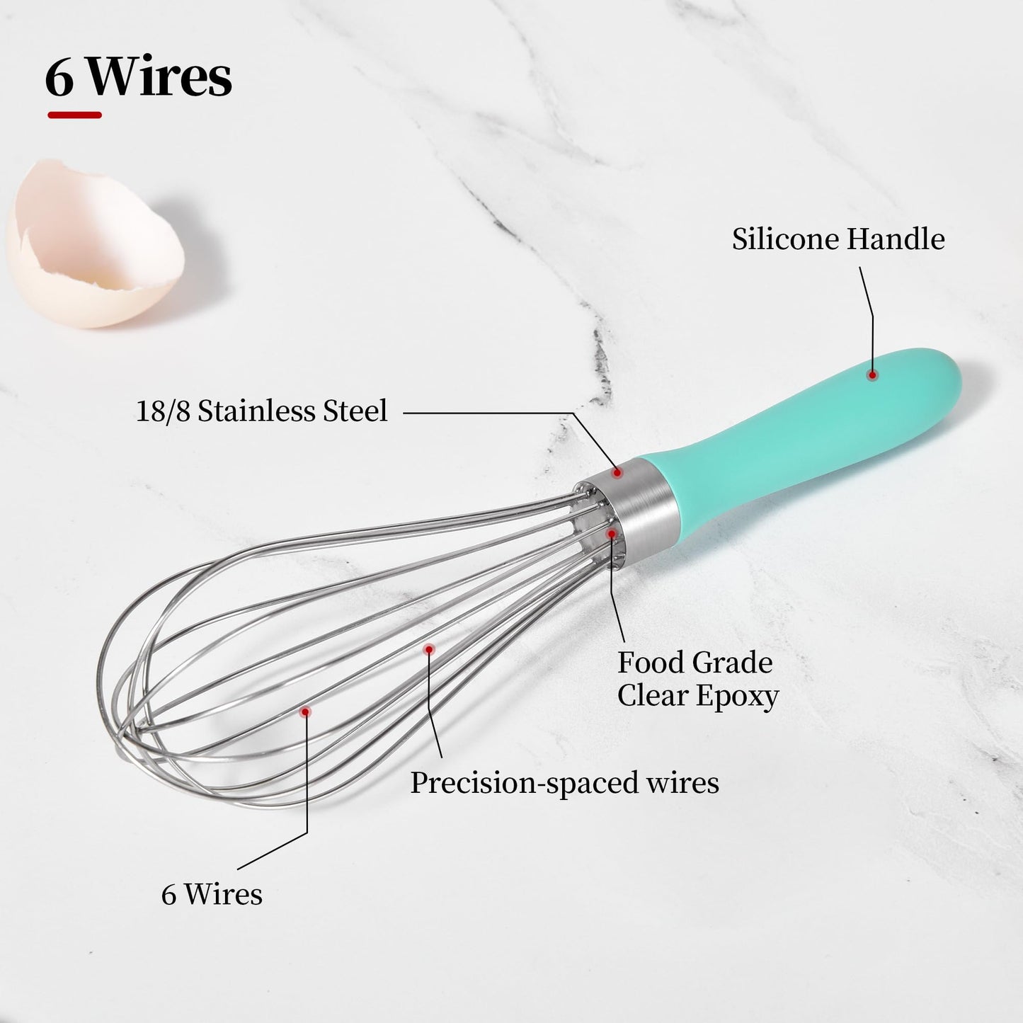 Lilybeam Small Whisk: Stainless Steel 9in Wire Balloon Wisk Kitchen Egg Whisker Heavy Duty Hand Mixer for Cooking Baking Whipping Blending Mixing Stirring Sauce, Flour, chocolate (Aqua Sky)
