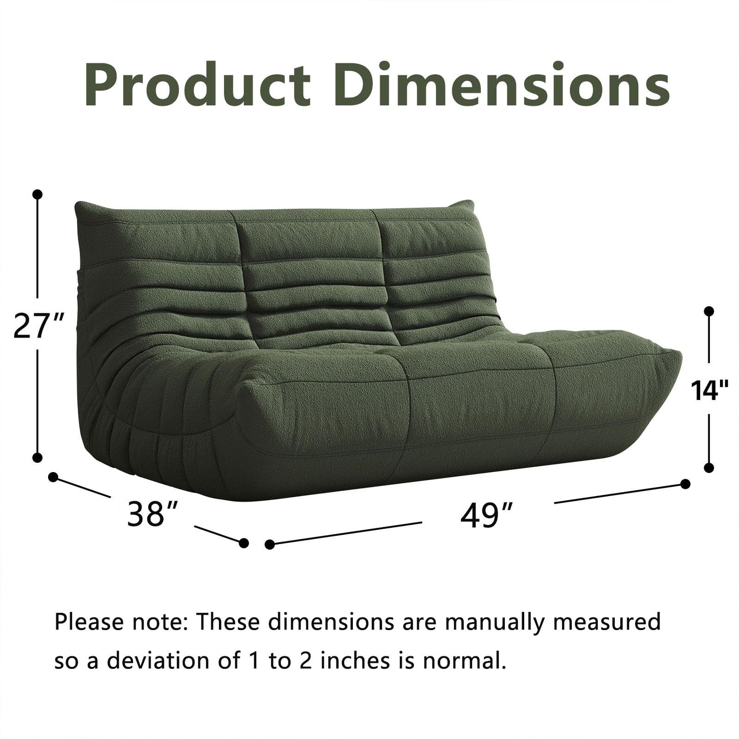 Comfy Memory Foam Loveseat Bean Bag Chair for Adults - Teddy Fleece Fireside Accent Chair for Reading, Lazy Floor Sofa Couch Boneless Chaise Lounge for Living Room Bedroom Home Theater, 2 Seater