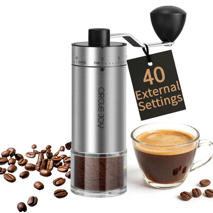 CIRCLE JOY Mini Manual Coffee Grinder with 40 External Adjustable Settings and Ceramic Conical Burr, Portable Stainless Steel Hand Coffee Grinder for Home and Travel